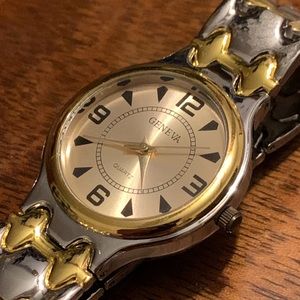 Vintage Designer Geneva Quartz Wrist Watch Gold Silver Tone
